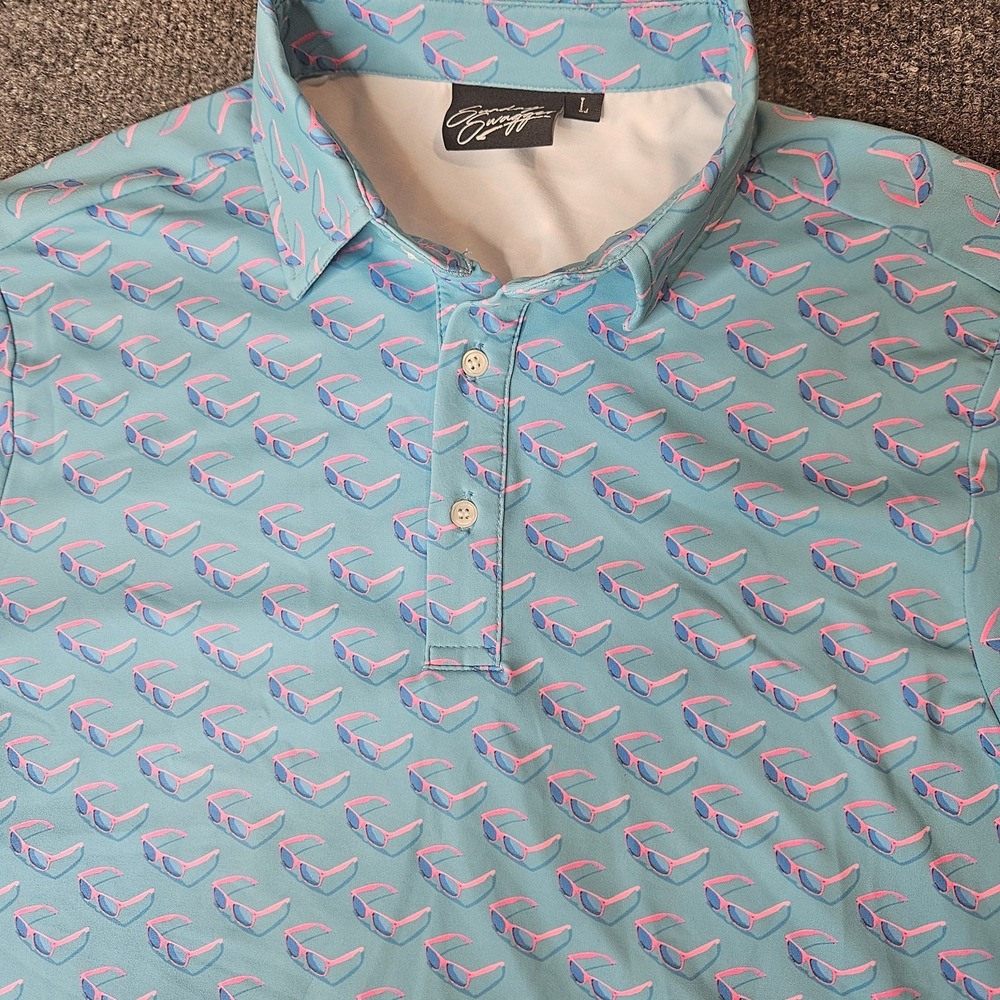 Sunday Swagger Boys Size Large Polo Shirt Golf Sunglasses Graphic Print Blue
